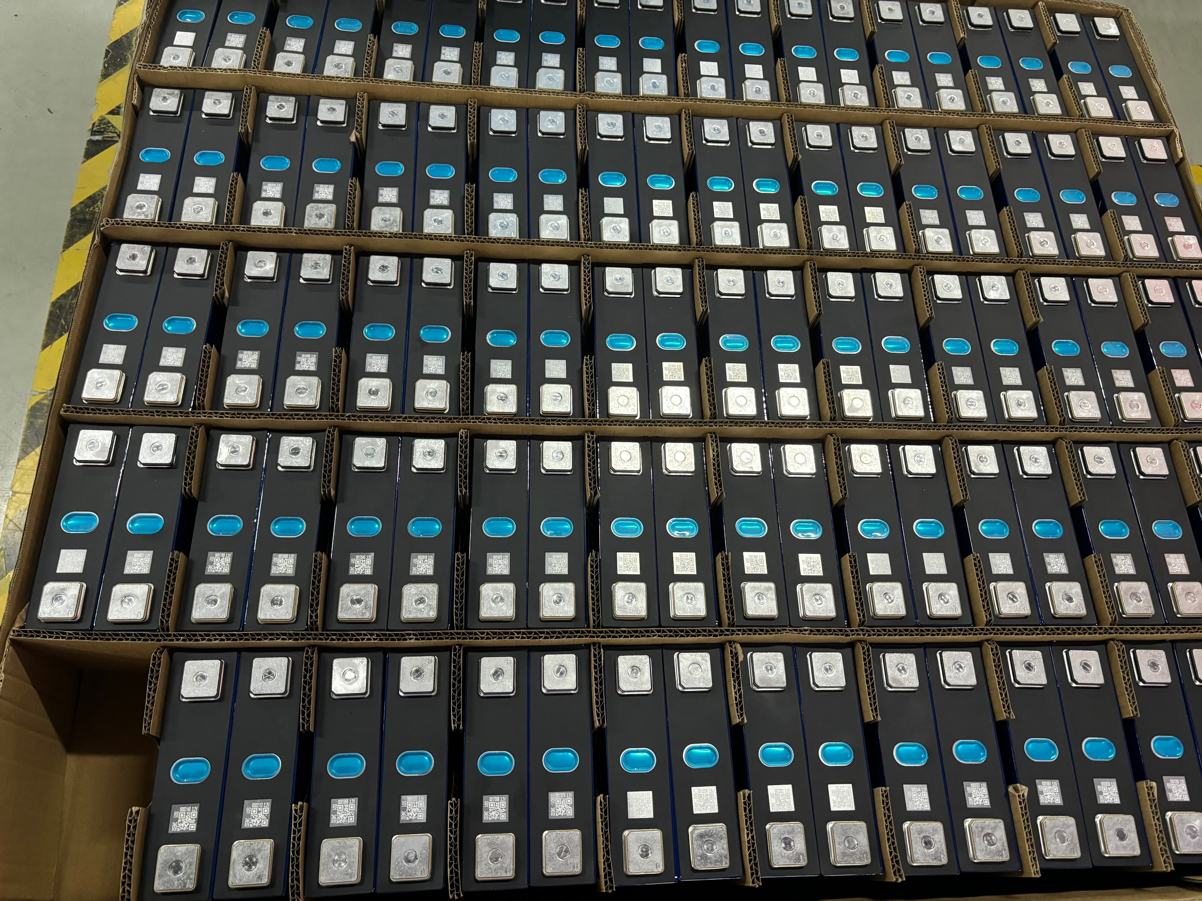Grade A battery cells arranged for inspection